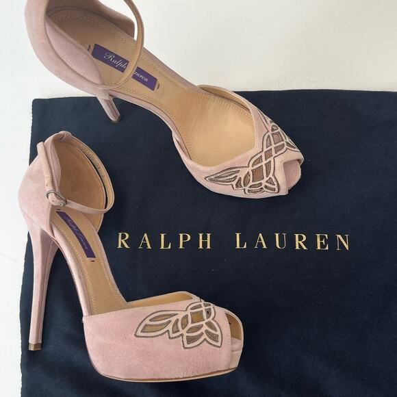 Ralph Lauren Collection Jebine Suede Platform Sandals Pale Pink Mauve | Size 39B - Picture 15 of 16